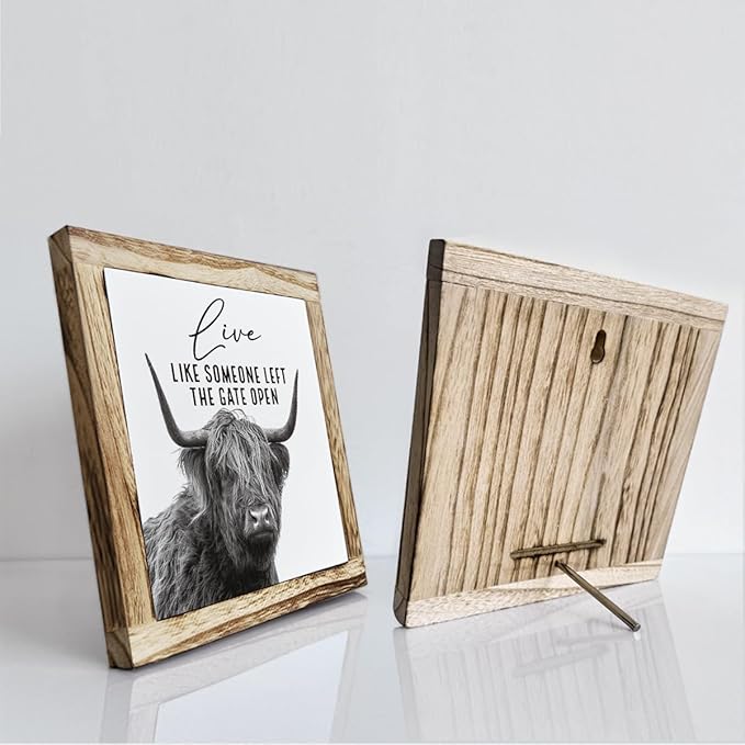 Funny Wood Sign, Cow Decor, Wooden Plaques Sign Table Decoration, Farmhouse Decorate for Shelf, Country Style Home Decor, Inspirational Decorate Signs, Live Like Someone Left the Gate Open Signs-Ruum Studio Home