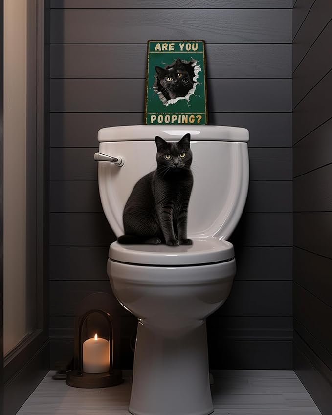 ALKB Are You Pooping Signs Funny Black Cat Sign for Bathroom Wall Decor, Vintage Cat Gift 8 x 12 Inch-Ruum Studio Home