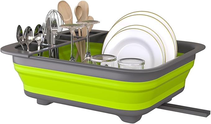 THANSTAR Collapsible Dish Drying Rack for RV Campers Portable Dinnerware Drainer Organizer for Kitchen Travel Trailer-Green-Ruum Studio Home