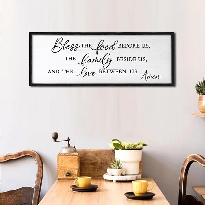 Bless the Food Before Us Wall Decor Art 24"X10" for Dining Room Kitchen Wall Wooden Framed Sign (Black)-Ruum Studio Home