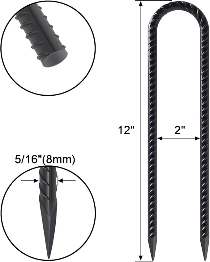 VVOKGO Trampoline Stakes 12 Inches Anchors High Wind Heavy Duty, 8-Pack U Shaped Tie Down Anchor Kit for Ground, Camping Tent, Soccer Net, Swing Set, Black-Ruum Studio Home