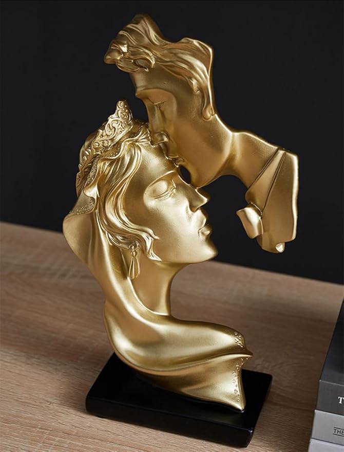 Couples Kiss Sculpture,Abstract Art Couple Sculpture Home Furnishing Resin Statue Decoration Romantic Statue Used for Home Decoration, Wedding, Gift. (Gold)-Ruum Studio Home