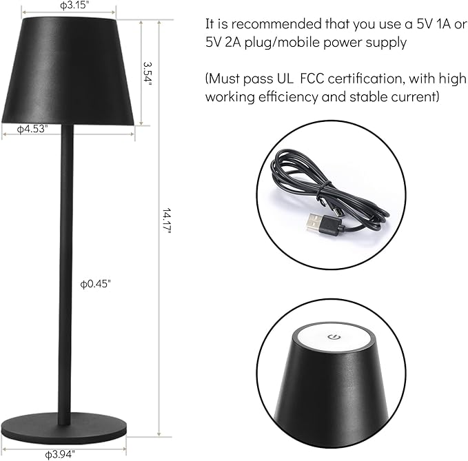Maksone 2 Pack LED Cordless Table Lamp, 6600mWh Rechargeable Battery Desk Lamp, 3000K Stepless Dimming Night Light, IP54 Waterproof Metal Outdoor Portable Lamp for Restaurant, Patio (Black)-Ruum Studio Home