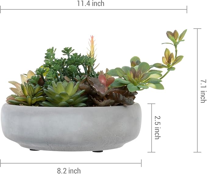 MyGift Assorted Indoor Fake Plants Artificial Succulent Arrangement in Round Gray Cement Planter Pot-Ruum Studio Home