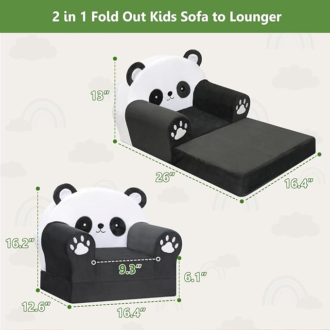 MONKISS Cute Toddler First Chair, Kids' Armchairs, Mini Couch for Baby, Panda, 1~2.5 Years Old-Ruum Studio Home