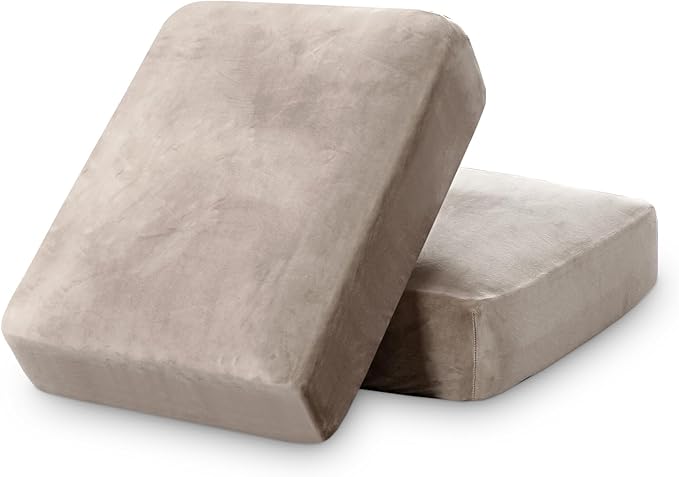 PrinceDeco Stretch Velvet Cushion Cover Sofa Cushion Slipcover for Loveseat Sofa Couch Cushion Furniture Protector Seat Cushion Sofa Cover(Each Width Up to 29.5", Oatmeal)-Ruum Studio Home