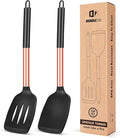 Pack of 2 Silicone Solid Turner, Non Stick Slotted Kitchen Spatulas, High Heat Resistant BPA Free Cooking Utensils, Ideal Cookware for Fish, Eggs, Pancakes(Rose Gold Black)-Ruum Studio Home