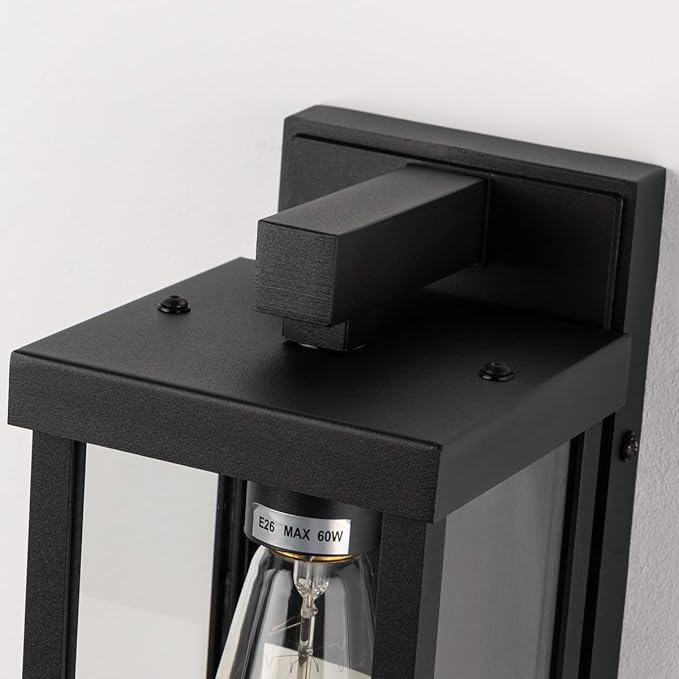 mirrea 11" Classic Outdoor Wall Sconce 1 Light in Matte Black Rectangular Metal Frame and Clear Glass Shade Waterproof Porch Light Patio Light Pack of 2-Ruum Studio Home