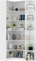 Loomie White Book Shelf, 6 Tiers Shelf Large Tall Corner Etagere Bookcase with Full Baffle, L-Shaped Modern Storage Display Industrial Bookshelves for Bedroom, Home Office, Living Room & Kitchen-Ruum Studio Home