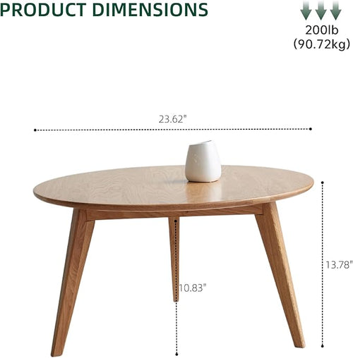 100% Solid Oak Wood Mini Coffee Table, Round Living Room Table Side Table w/Solid Wood Legs, Walnut Mid Century Sturdy Tables for Bedroom Balcony Living Room (23.62" D x 13.78" H)-Ruum Studio Home