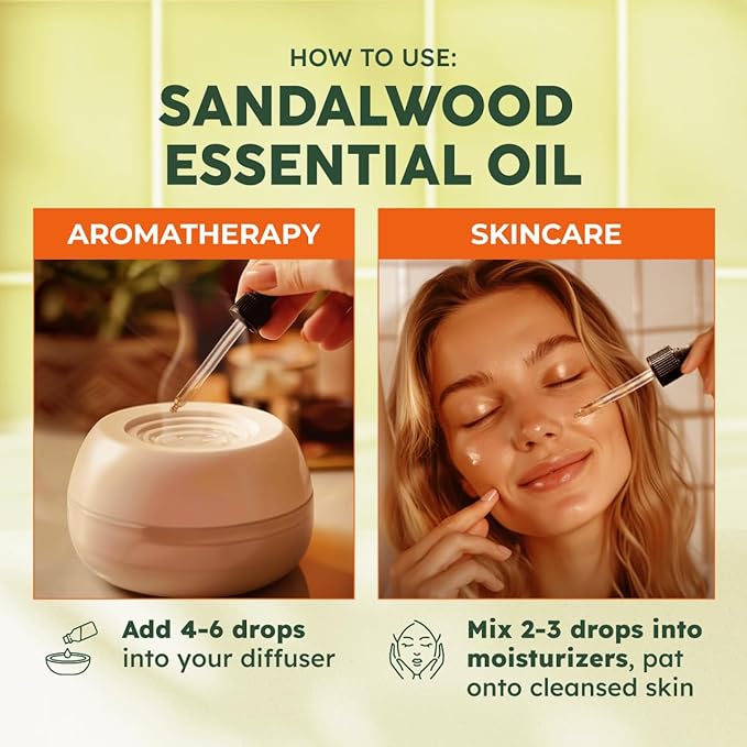 Kukka Sandalwood Essential Oil for Diffuser & Skin - 4 Fl Oz - 100% Pure Natural Sandalwood Oil, Woody Scent, for Massage, Perfume, Hair, Aromatherapy, Candle & Soap Making Scent DIY-Ruum Studio Home
