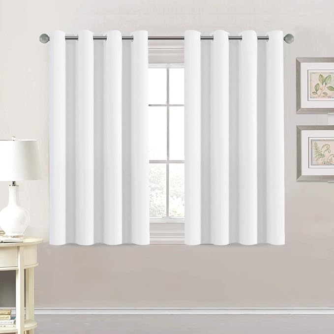H.VERSAILTEX Thermal Insulated Room Darkening White Curtains for Bedroom/Living Room - Classic Grommet Top (2 Panels, White, 52 Inch by 45 Inch)-Ruum Studio Home