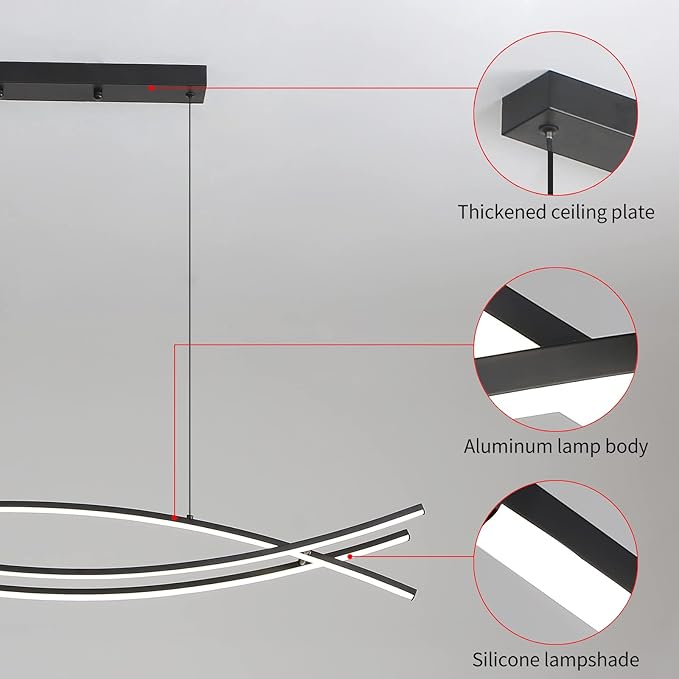 Pendant Light, Linear Pendant Light LED Dimmable Hanging Light Fixture, LED Modern Curved Chandelier, Chandeliers for Dining Room-Ruum Studio Home