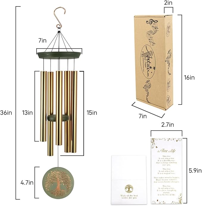 Wind Chimes for Outside,Outdoor Wind Chimes for Mother & Grandma - Large Garden Hanging Decor with Tree of Life Engraving, Perfect for Yard, Home, Christmas, Birthdays-Ruum Studio Home