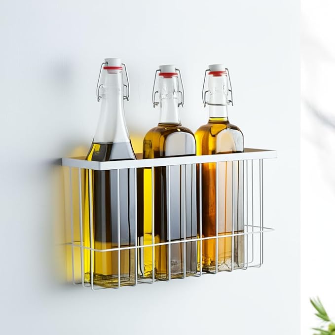 Magnetic Basket for Fridge, Magnetic Fridge Basket, Foil and Plastic Wrap Organizer with 4 hooks, Laundry Room Organization for Dryer Ball, Cling Film, Mail, Umbrella, White, 2 Pack-Ruum Studio Home