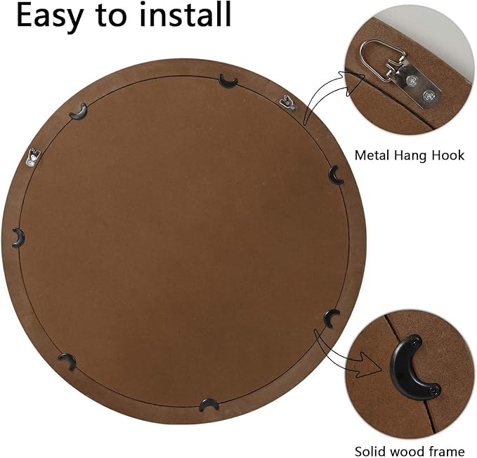 24 Inch Rustic Round Mirror - Farmhouse Vintage Bathroom Vanity Mirror, Wall-Mounted Round Mirrors for Bathroom Sink, Bedroom & Living Room and Framed Decorative Restroom Mirror-Ruum Studio Home