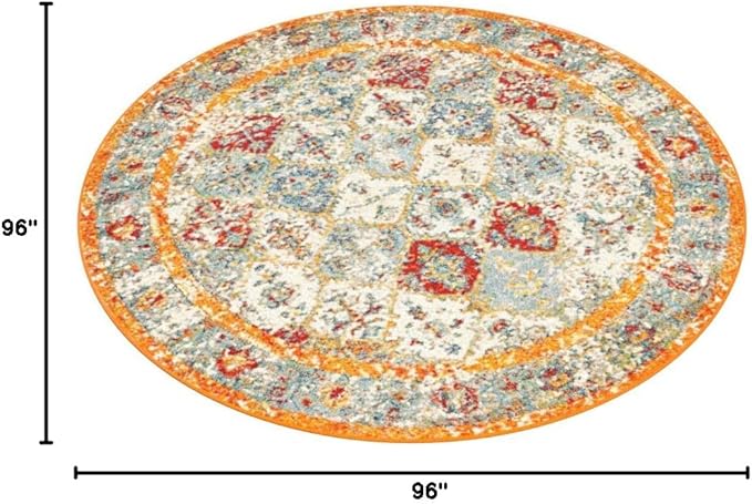 Unique Loom Rosso Collection Vintage, Traditional, Bohemian, Geometric, Distressed, Southwestern Area Rug, 8' 0" x 8' 0", Beige/Orange-Ruum Studio Home