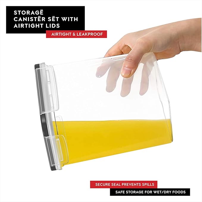 DWËLLZA KITCHEN Airtight Food Storage Container Set - 8 Pieces 1.4L - Plastic BPA Free Kitchen Pantry Storage Containers - Dishwasher Safe - Include 8 Labels - Keeps Food Fresh & Dry-Ruum Studio Home