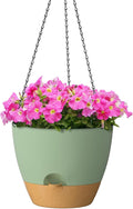 ZMTECH 12 Inch Hanging Planters for Indoor Outdoor Plants, 1 Pack Self Watering Hanging Plant Pots with Drainage Holes and Removable Saucer, Plastic Flower Hanging Pots with Watering Lip (Green)-Ruum Studio Home