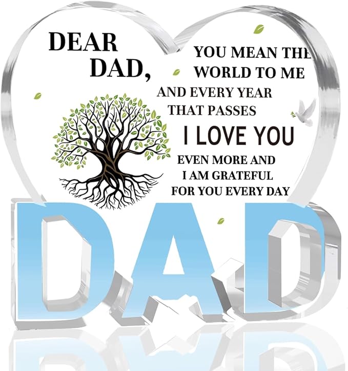 Best Dad Ever Gift from Daughter Son - Acrylic Heart-Shaped Plaque Father’s Day Birthday Gift - Unique Keepsake Desk Decor with Personalized Message-Ruum Studio Home