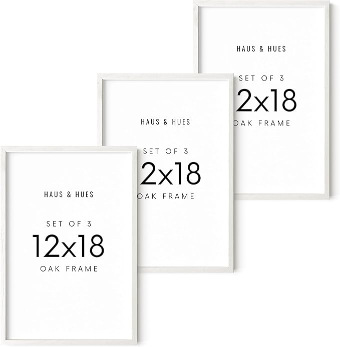 HAUS AND HUES 12x18 Picture Frames For Wall - Set Of 3 Poster Frames 12x18, Picture Frames 12x18, Poster Frame Set Of 3, 12x18 Frames, Frames 12 X 18, Photo Frames 12x18 (White Frame)-Ruum Studio Home