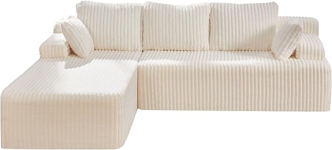 Hobestluk Modular Sectional Sofa Couches 108" L-Shape Couch 3 Seat Modular Sofa Memory Foam Sectional Couches for Living Room, Boneless Couch with Oversized Chaise (White, Left Facing)-Ruum Studio Home
