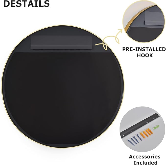 30 Inch Round Bathroom Mirror - Wall Mounted Circle Mirror with Metal Frame, Modern Mirror Suitable for Bathroom, Vanity, Entryway, Living Room, Wall Decor,Gold-Ruum Studio Home