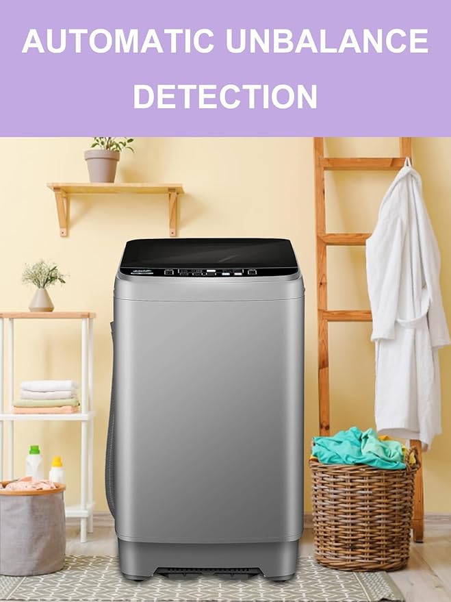 Full-Automatic Washing Machine 25 lbs Portable Washer 10 Wash Program & 8 Water Level with LED Display，Drain Pump, Ideal for Apartments, RV, Camping, Grey-Ruum Studio Home