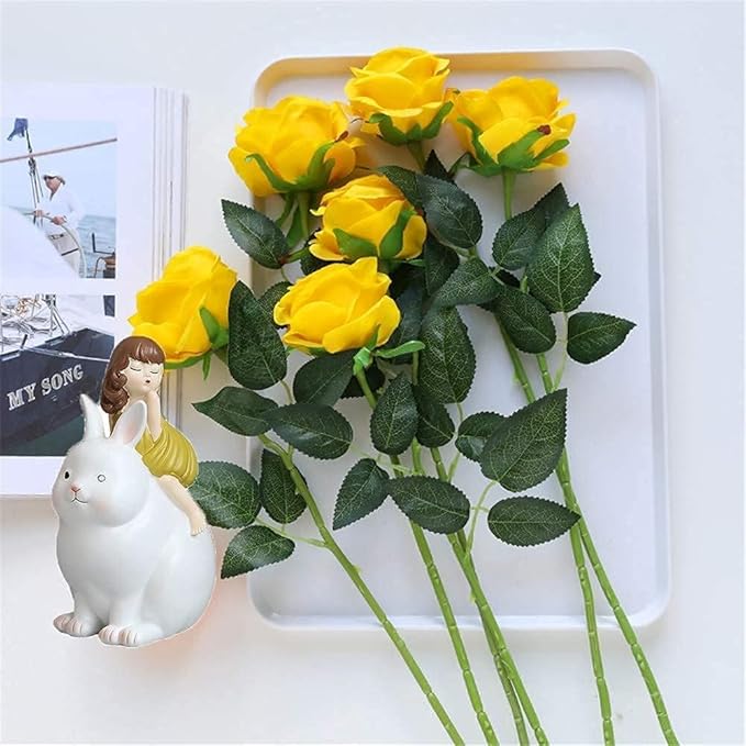 Yellow Fake Roses Artificial Flowers - 16 Pcs Fake Artificial Roses Silk Flowers with Stems for Home Wedding Hotel Office Centerpiece Decor-Ruum Studio Home