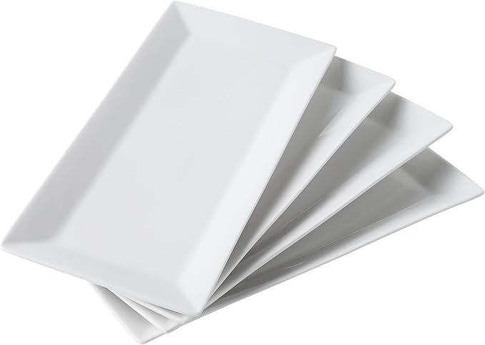 12" Serving Platters Set of 4, White Rectangular Plates, Ceramic Serving Tray, Stackable Large Party Plates for Appetizer, Dessert, Steak, Sushi, Housewarming, Oven Dishwasher Safe-Ruum Studio Home