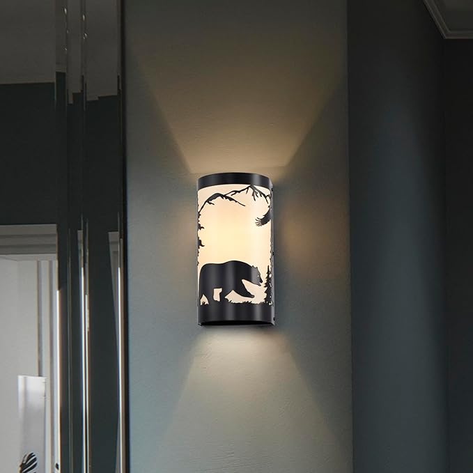 Wall Sconce Light,Bear Metal Cream Parchment Rustic Wall Sconces,Farmhouse E26 Base Black Matte Hallway Sconces Wall Lighting,Vintage Wall Mount Lamp,Wall Lights for Living Room,Bedroom,Porch-Ruum Studio Home