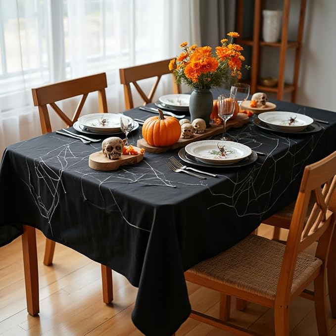 sancua Rectangle Tablecloth - 90 x 156 Inch - Water Resistant Spill Proof Washable Polyester Table Cloth, Decorative Fabric Table Cover for Dining Tables, Buffet Parties and Camping, Black-Ruum Studio Home