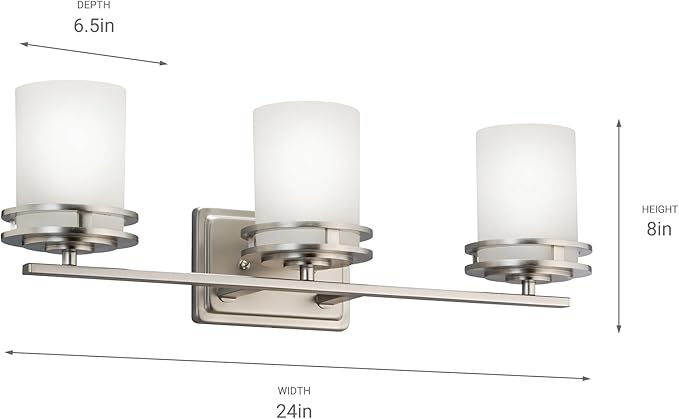 Kichler Hendrik 24" Vanity Light in Brushed Nickel, 3-Light Modern Bathroom Vanity with Satin Etched Cased Opal Glass, (24" W x 8" H), 5078NI-Ruum Studio Home