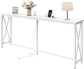 SUPERJARE 70 Inch Console Table with Outlets and USB-C Port, Extra Long Behind Couch Sofa Table with X-Shaped Design, Narrow for Entryway, Living Room, Metal Frame, Wooden Top, White-Ruum Studio Home
