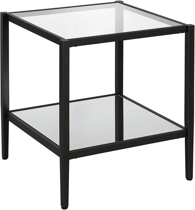 Henn&Hart 20" Wide Square Side Table with Mirror Shelf in Blackened Bronze, Table for Living Room, Bedroom-Ruum Studio Home