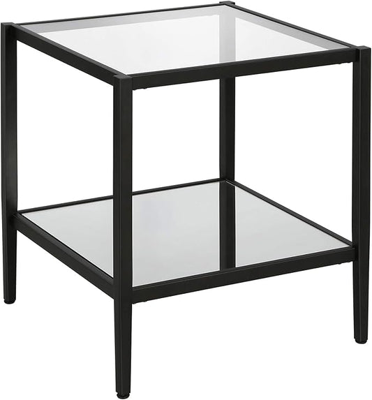 Henn&Hart 20" Wide Square Side Table with Mirror Shelf in Blackened Bronze, Table for Living Room, Bedroom-Ruum Studio Home