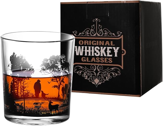 Old Fashioned Whiskey Glasses, Stemless Wine Glasses with Gift Box, 10Oz Rocks Glass for Scotch Cocktail Bourbon Vodka Liquor, Unique Gifts for Dad, Husband, Father's Day, Anniversary-Ruum Studio Home