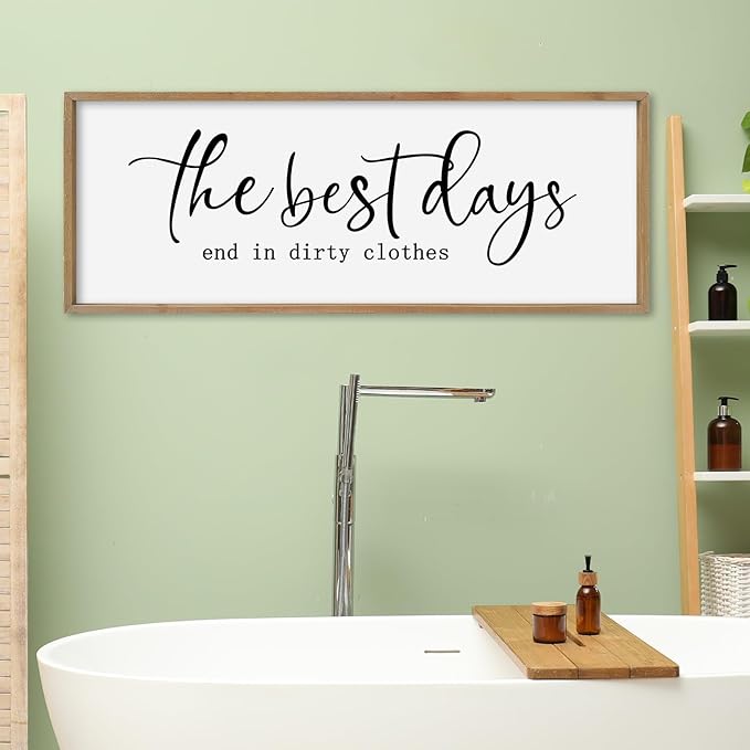 SRSZHIYUE The Best Days End In Dirtiest Clothes Sign Wall Decor Art 40"×15" for Laundry Room Large Wood Framed Wall Hanging (Wood)-Ruum Studio Home