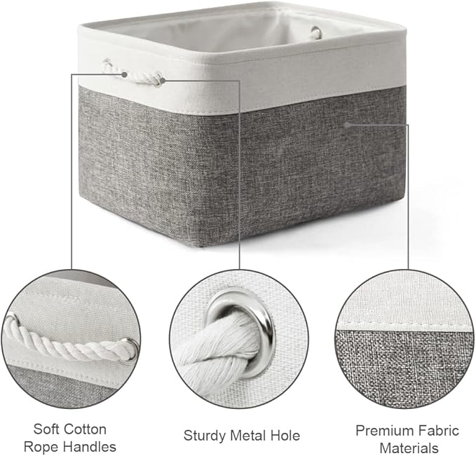 Storage Basket for Shelves - 17X15X12 inch 2 Pack Fabric Cube Storage Bin Collapsible Baskets for Organizing with Rope, Storage Box for Cloth Decorative (White & Grey)-Ruum Studio Home