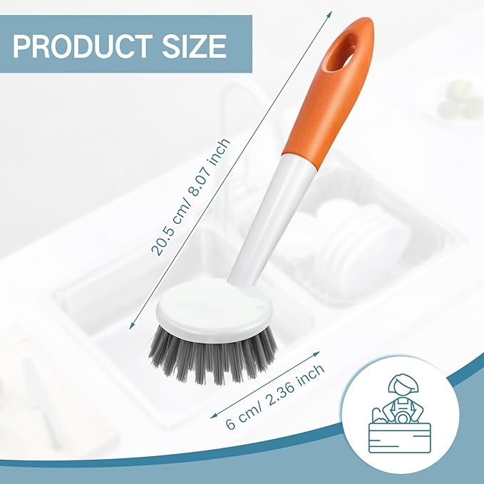 Patelai 12 Pack Kitchen Scrub Dish Brush with Long Handle Dish Scrubber with Stiff Bristles Scrub Brushes for Kitchen Dishes Washing Tools, Pots, Pans and Sink Cleaning (Multicolor)-Ruum Studio Home