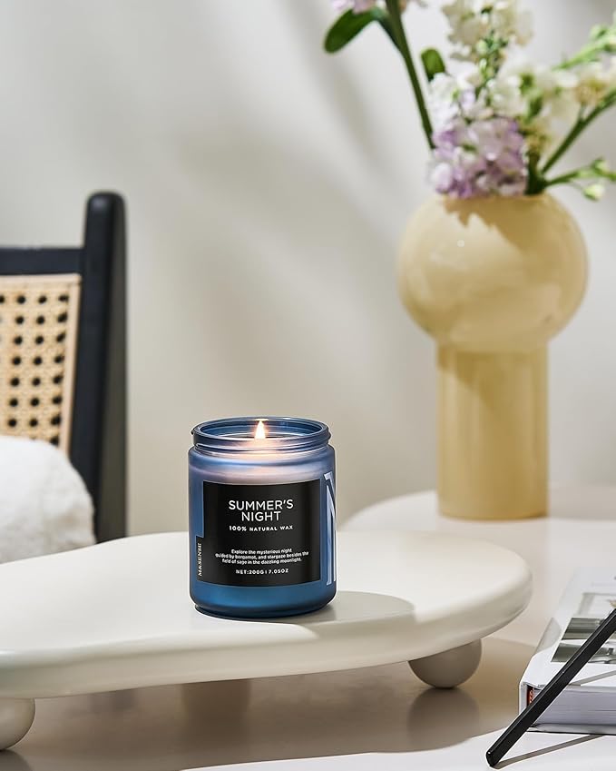 M&SENSE Summer's Night Scented Candle, All Natural Soy Wax Clean Non Toxic Manly Candle for Home, 7.05oz Up to 50 Hours Burn Time in Glass Jar for Bedroom-Ruum Studio Home
