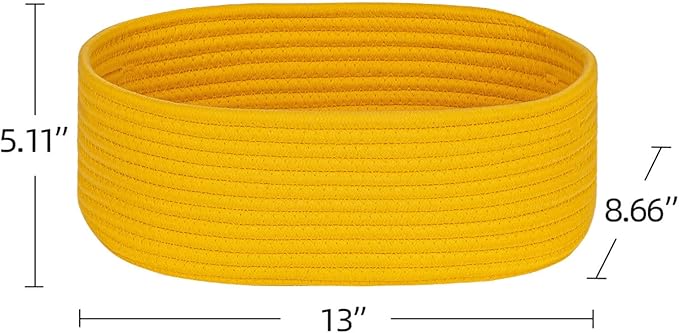 Shelf Storage Baskets for Organizing|Decorative Basket for Closet Storage|Toy Baskets&Bins|Small Woven Rope Baskets-13x8.66x5.11’’,Durable&Stylish,Oval 3 Packs Yellow-Ruum Studio Home