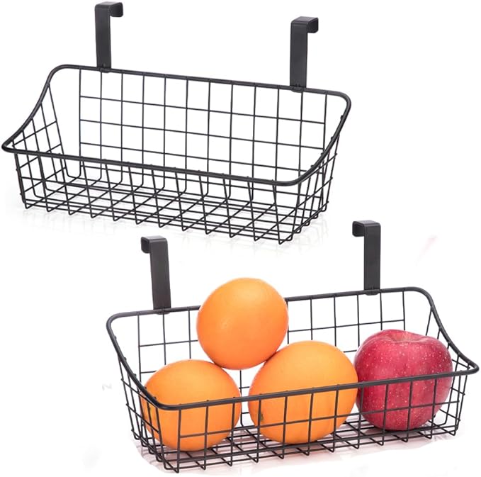 LeleCAT Cabinet Door Organizer Basket with hook Grid Storage Basket, Hang it behind a door or on a railing,BLack,4 Pack-Ruum Studio Home
