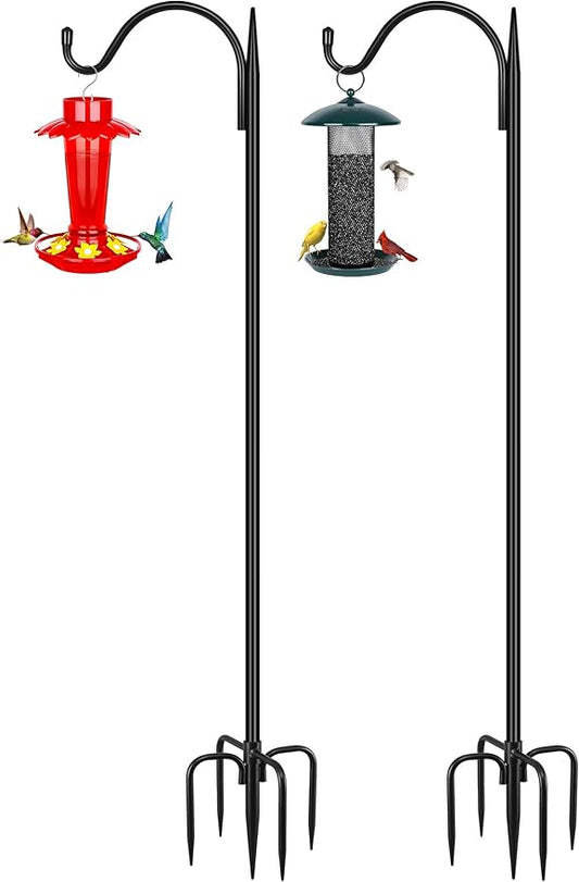 Gtongoko 63 Inch Shepherds Hooks for Outdoor with 5 Prongs Base, Adjustable Bird Feeder Pole Garden Hooks for Hanging Lanterns, Plants Baskets, Hummingbird Feeders, 2 Pack-Ruum Studio Home
