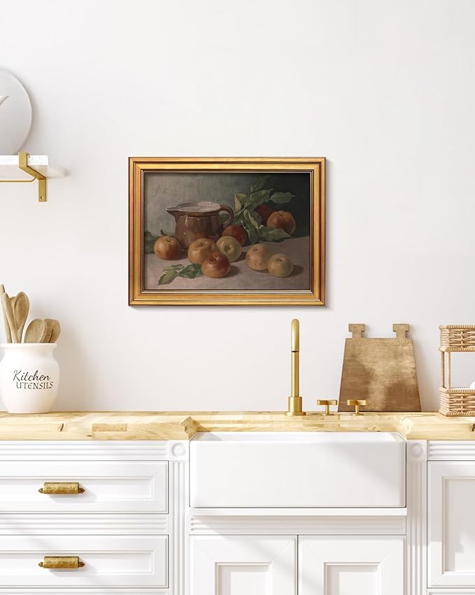 HUARCEY Gold Framed Vintage Wall Art for Living Room, Harvest Apples Still Life Oil Painting Artwork Shelf Decor Abstract Wall Pictures Prints, Farmhouse Fruit Room Decor Bedroom Kitchen Bathroom-Ruum Studio Home