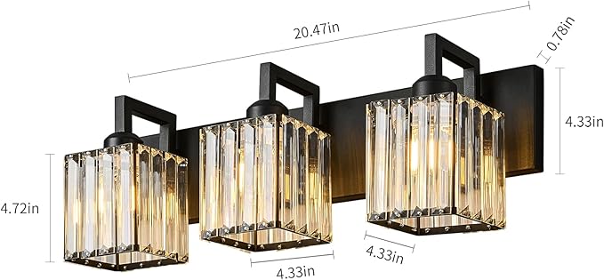 Modern Bathroom Vanity Light 3-Lights Black Crystal Wall Lamp Bathroom Modern Crystal Vanity Lighting-Ruum Studio Home