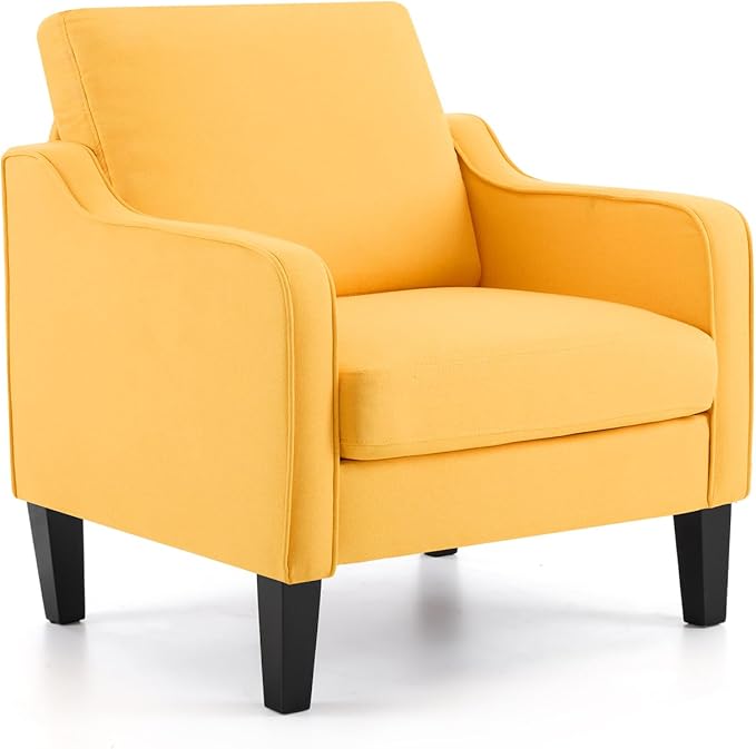 VINGLI Accent Chair for Living Room Chairs Yellow Reading Chair for Bedroom Scooped Arm Chair Mid Century Modern Accent Chairs Upholstered Comfy Chair for Apartment, Waiting Room-Ruum Studio Home