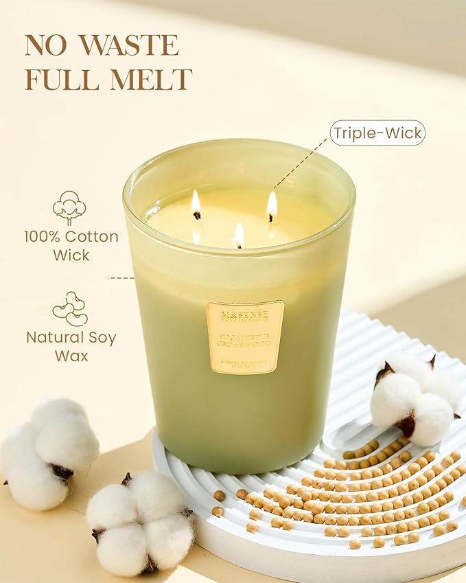 M&SENSE Eucalyptus & Cedarwood Scented Candle, 3 Wick 35oz Natural Soy Wax Candles for Home Scented, Green Candles Gift for Spring, 150 Hours Long Lasting Slow Burning-Ruum Studio Home
