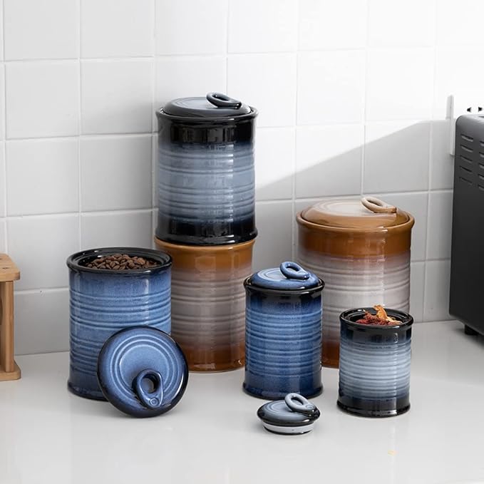 Nihow Ceramic Food Storage Jar Sets: Container with Air Tight Ceramic Lid for Flour/Sugar/Rice/Coffee/Cookies/Candy - Seal Damp-proof Canister for The Kitchen - Set of 4 (Gray)-Ruum Studio Home