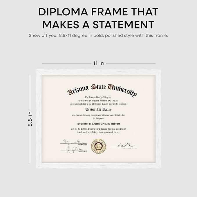 Homeforia 8.5 x 11 Diploma Frame White Wood, High End Oak 8.5x11 Certificate Frames, 11x8.5 Document Frames for Wall or Tabletop, 8.5 by 11 Award White Wooden Frame, Tempered Glass, Wall Kit, Set of 1-Ruum Studio Home